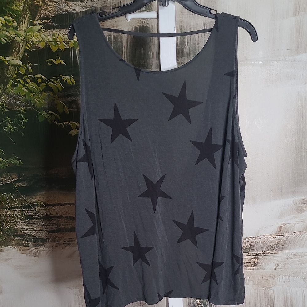 Maurices Womens 3 Charcoal Star Open Back Twist Casual Lightweight Tank Top